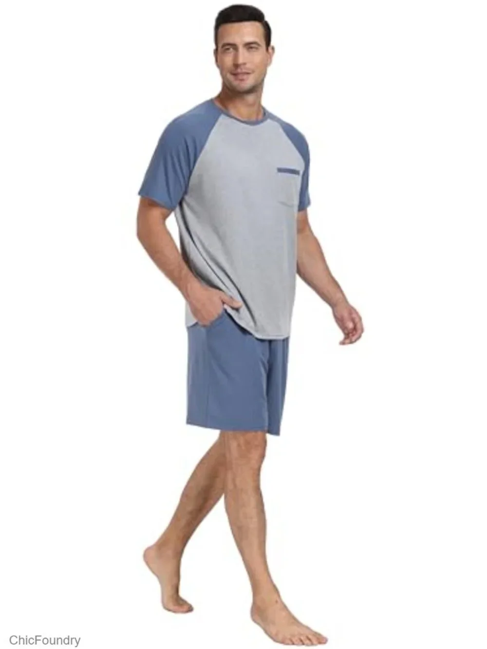 Men's Short Sleeve Pajama Set with Pockets Lightweight Quick Dry Sleepwear